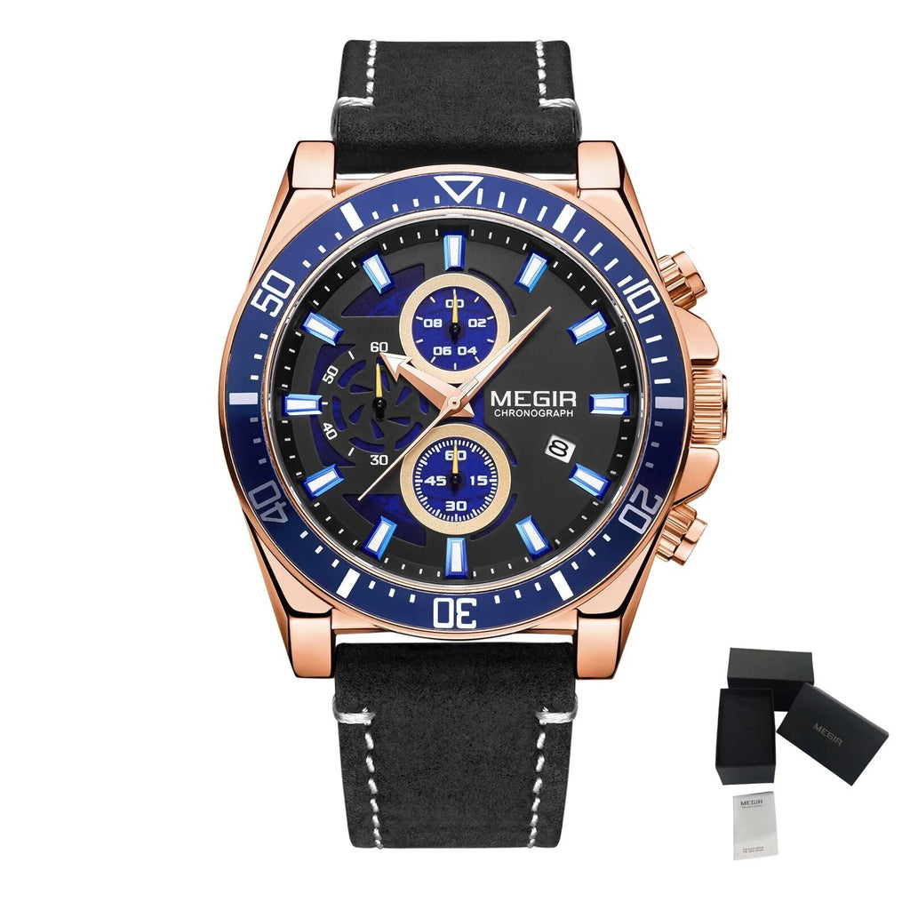 Fashion Watches for Men Leather Strap Sport Military Wristwatch Man Quartz Watch Waterproof Chronograph with Calendar 2132