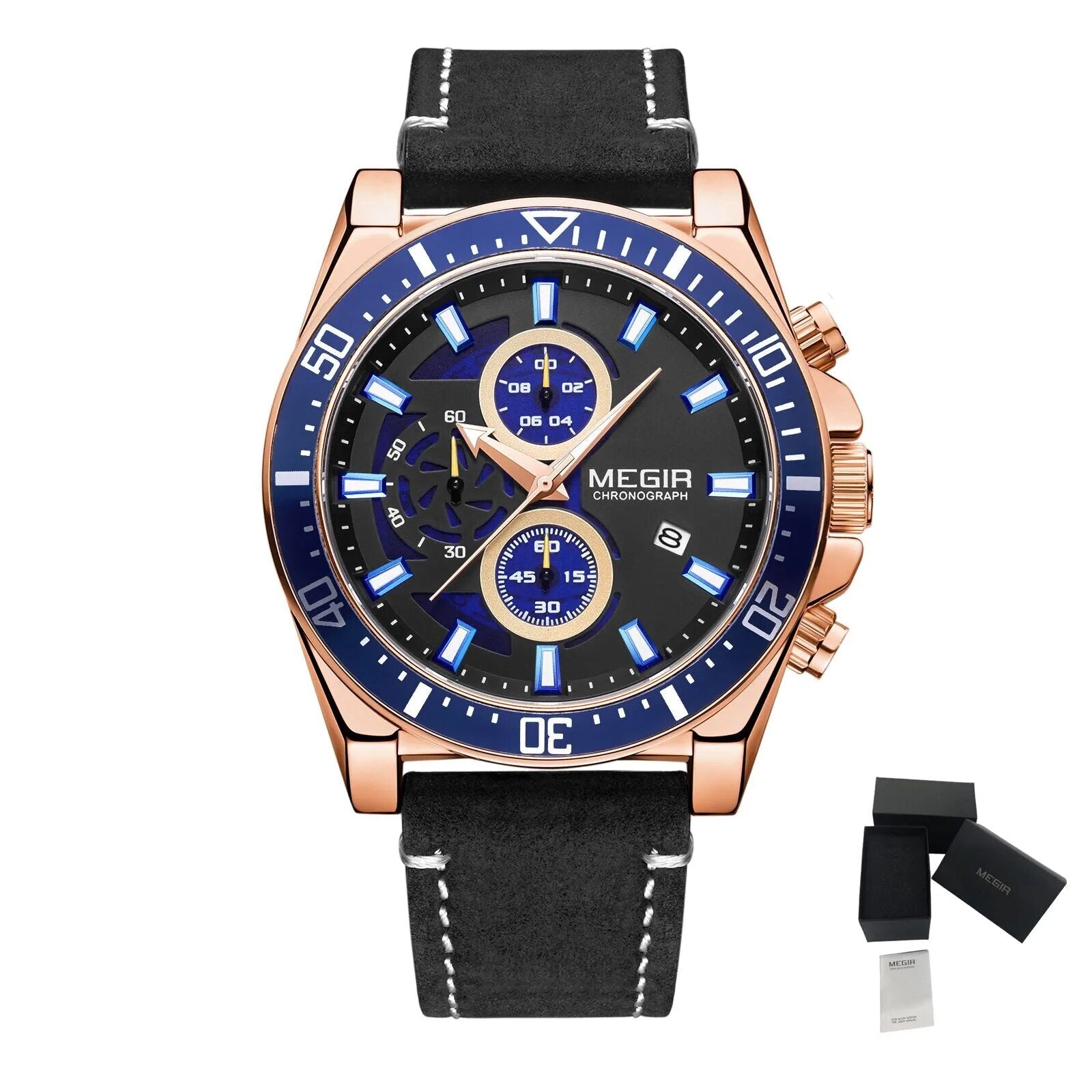 Fashion Watches for Men Leather Strap Sport Military Wristwatch Man Quartz Watch Waterproof Chronograph with Calendar 2132