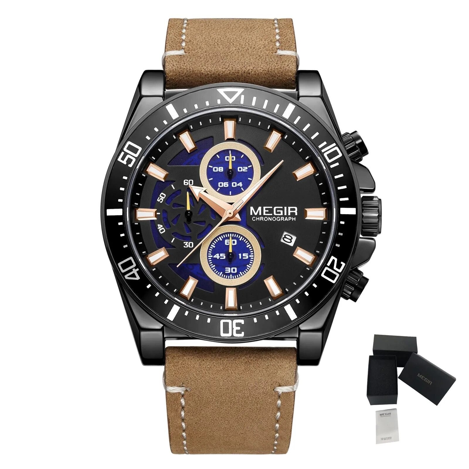 Fashion Watches for Men Leather Strap Sport Military Wristwatch Man Quartz Watch Waterproof Chronograph with Calendar 2132