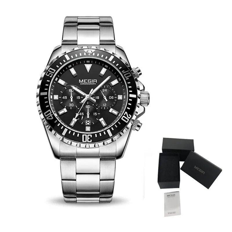 Luxury Men Business Quartz Watch Stainless Steel Bracelet Chronograph Male Military Wristwatch Clock Relogio Masculino 2064
