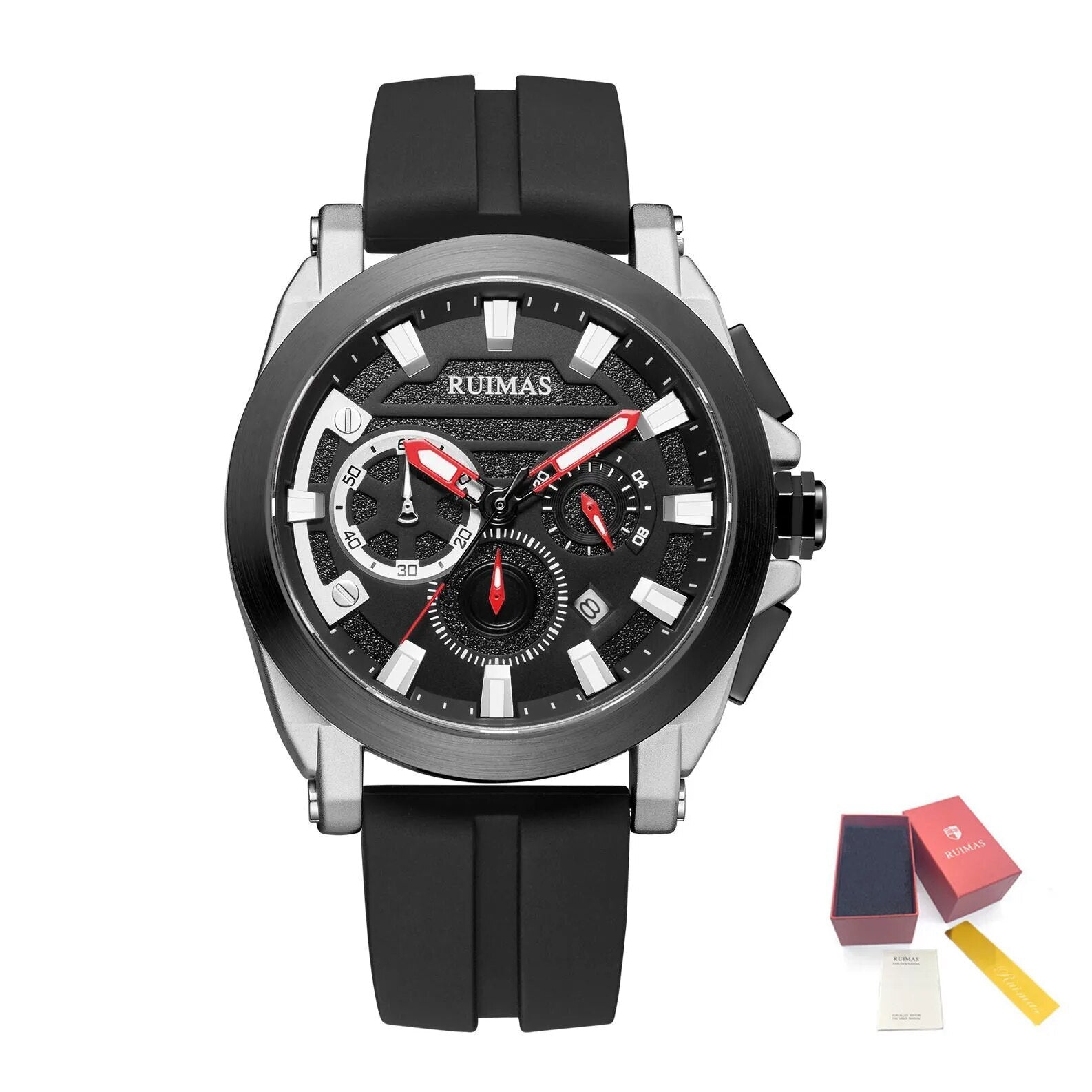 RUIMAS Relogio Masculino Luxury Silicone Band Large Dial Mens Sports Watch Waterproof Luminous Date WristWatch Quartz Clock 580