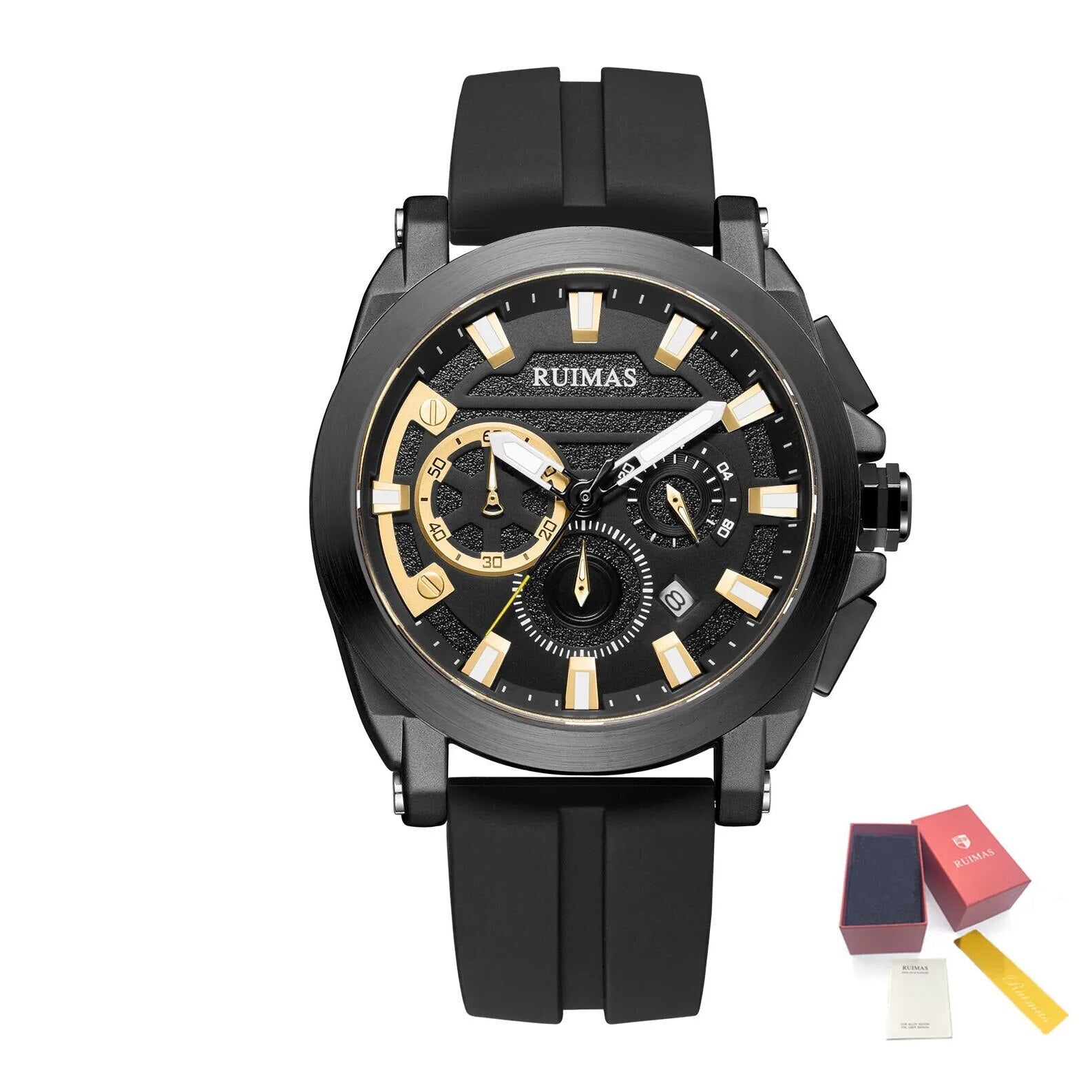 RUIMAS Relogio Masculino Luxury Silicone Band Large Dial Mens Sports Watch Waterproof Luminous Date WristWatch Quartz Clock 580