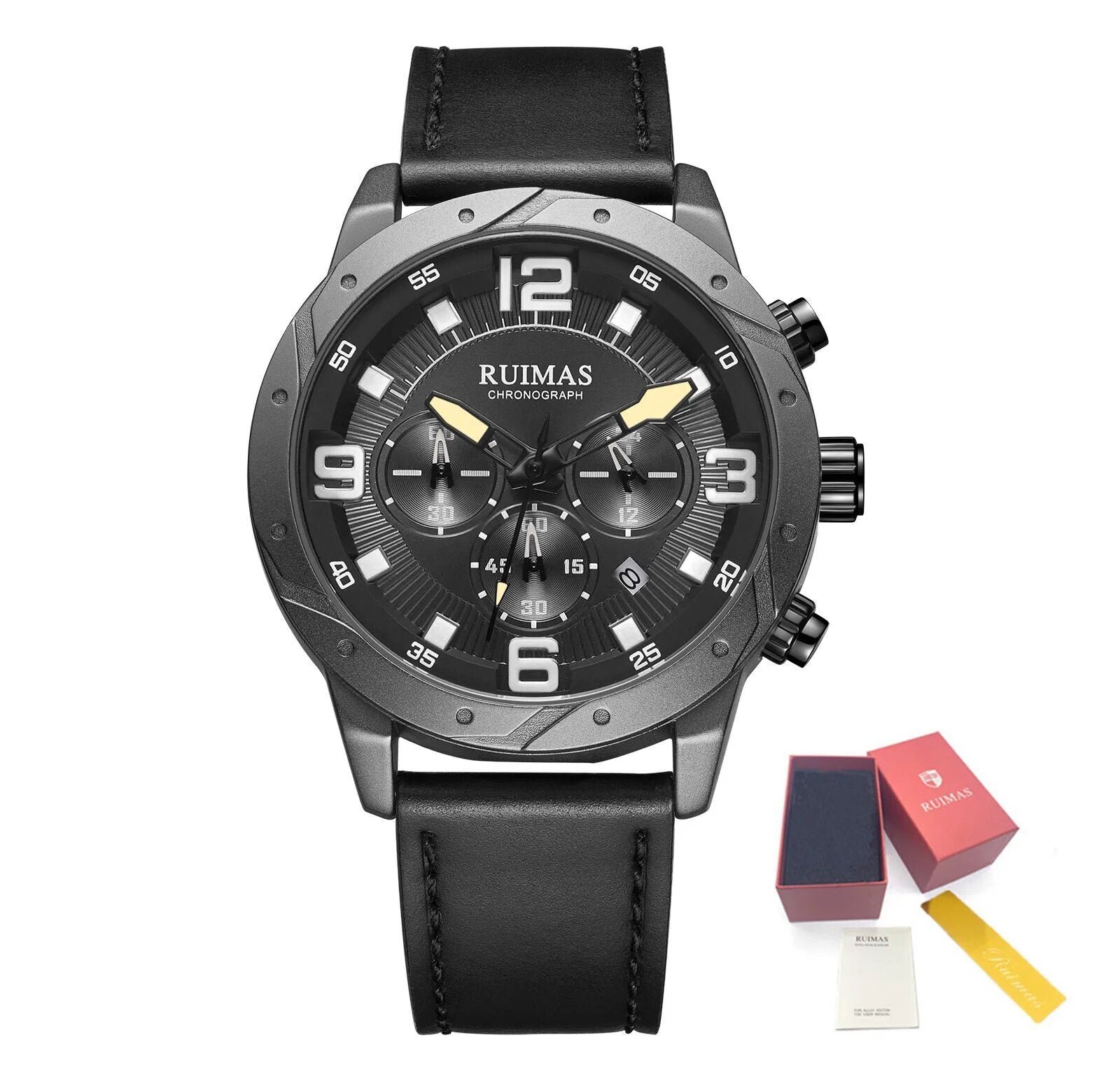 Men Quartz Watch Leather Sport Military Wristwatch Waterproof Clock with Auto Date 595