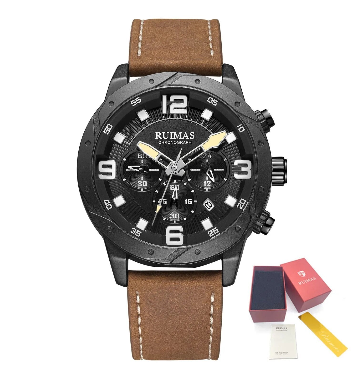 Men Quartz Watch Leather Sport Military Wristwatch Waterproof Clock with Auto Date 595