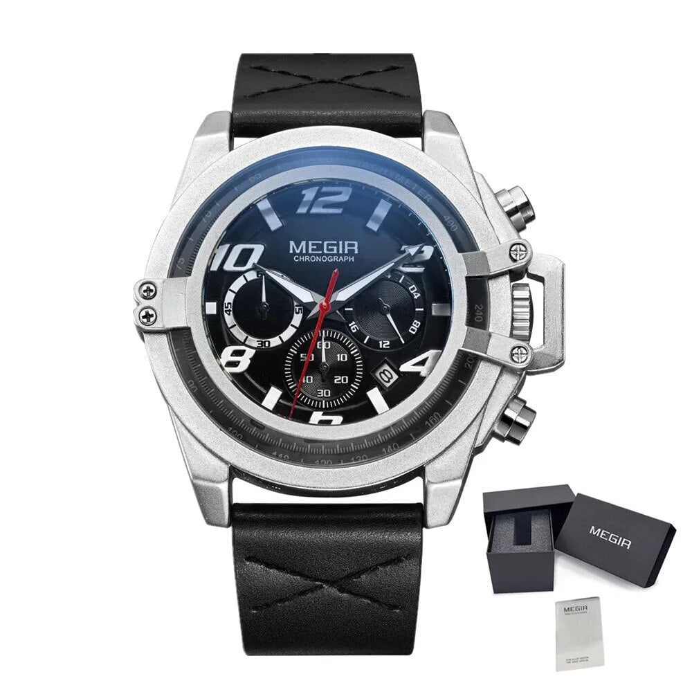 Men Watches Leather Strap Sport Watch Chronograph Waterproof Quartz Wristwatch Clock Relogio Masculino 2052