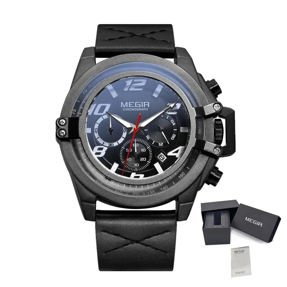 Men Watches Leather Strap Sport Watch Chronograph Waterproof Quartz Wristwatch Clock Relogio Masculino 2052