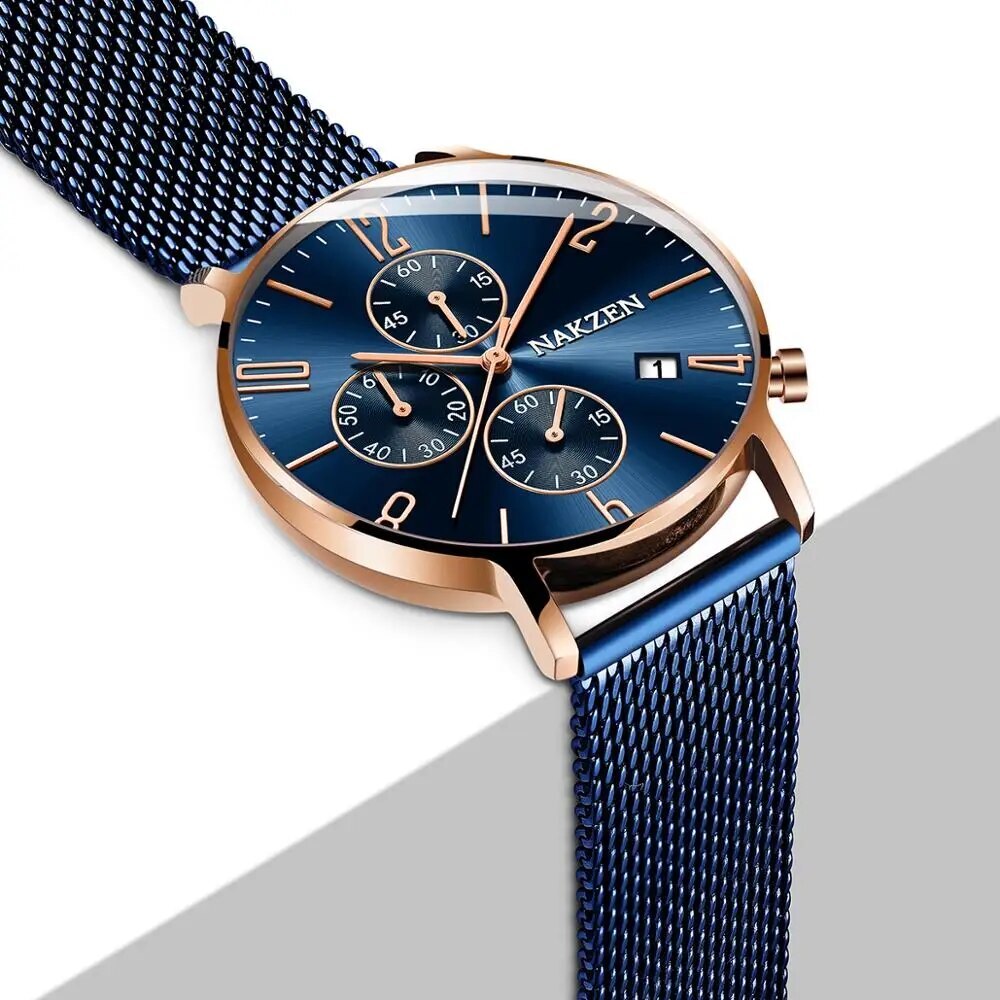 Luxury Quartz Watches Men Brand NAKZEN Men's Business Sport Watch Waterproof Chronograph Wristwatches Relogio Masculino 5056