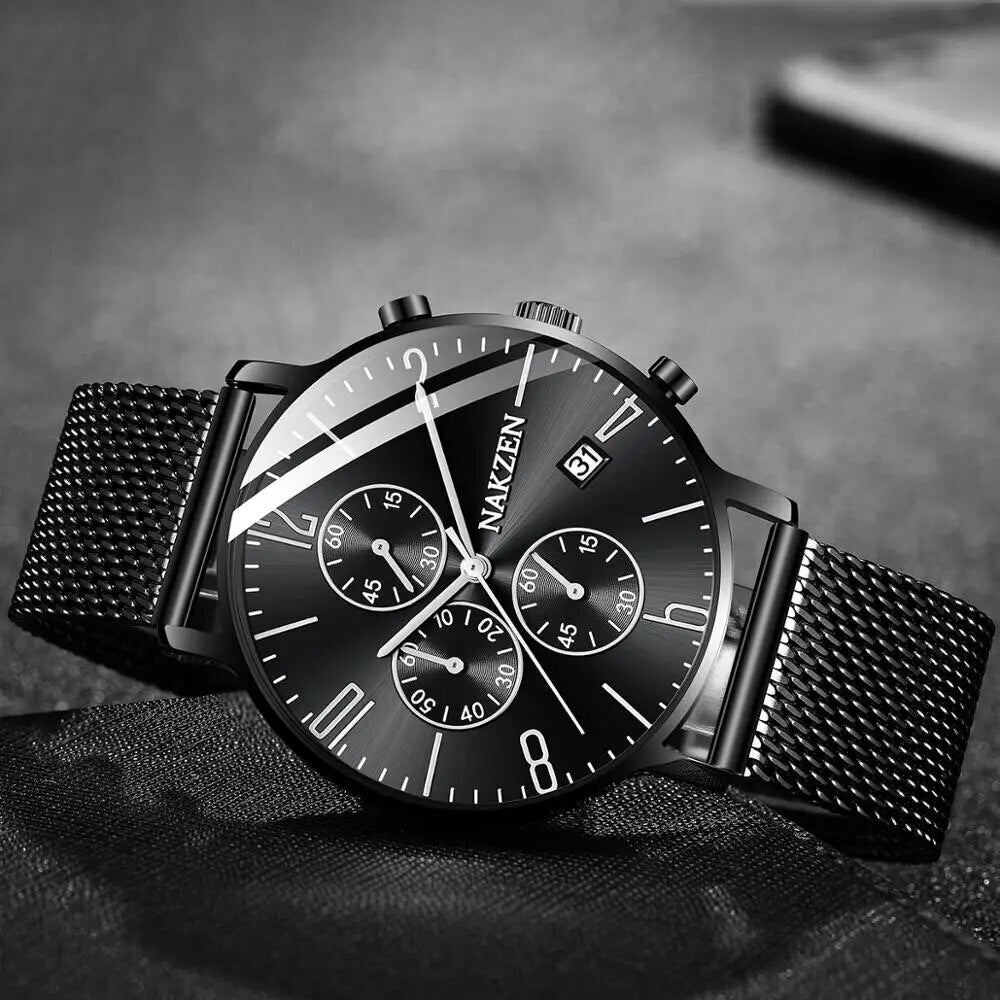 Luxury Quartz Watches Men Brand NAKZEN Men's Business Sport Watch Waterproof Chronograph Wristwatches Relogio Masculino 5056
