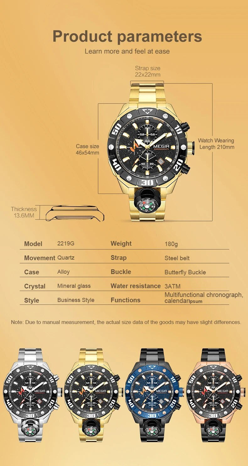 Men  Watch Top Brand Luxury Business Quartz Watches Chronograph Stainless Steel Calendar Luminous Clock WristWatch Montre Homme 2219
