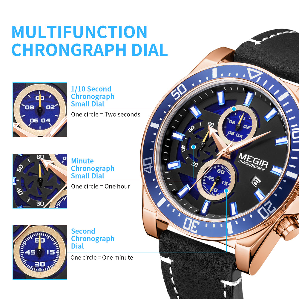 Fashion Watches for Men Leather Strap Sport Military Wristwatch Man Quartz Watch Waterproof Chronograph with Calendar 2132
