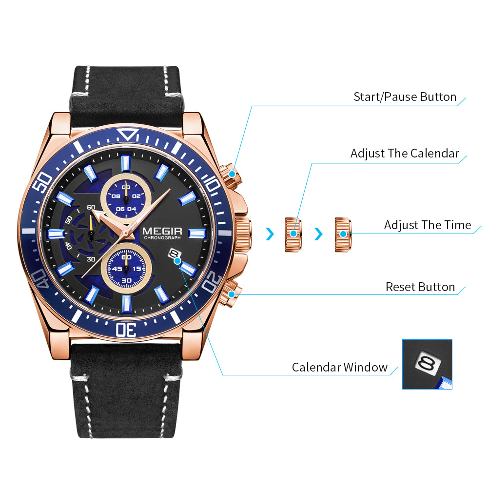 Fashion Watches for Men Leather Strap Sport Military Wristwatch Man Quartz Watch Waterproof Chronograph with Calendar 2132