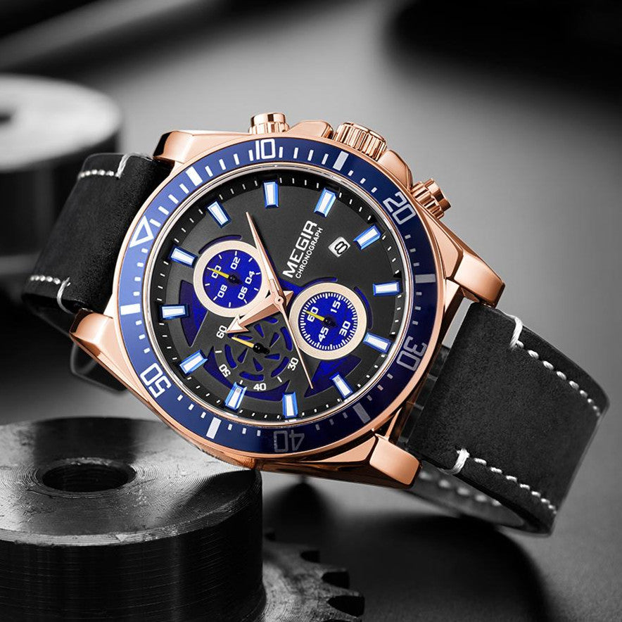 Fashion Watches for Men Leather Strap Sport Military Wristwatch Man Quartz Watch Waterproof Chronograph with Calendar 2132