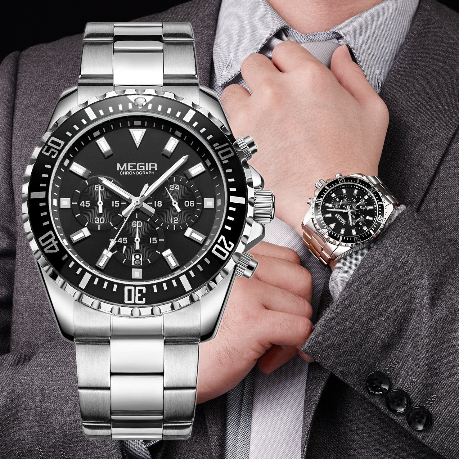 Luxury Men Business Quartz Watch Stainless Steel Bracelet Chronograph Male Military Wristwatch Clock Relogio Masculino 2064