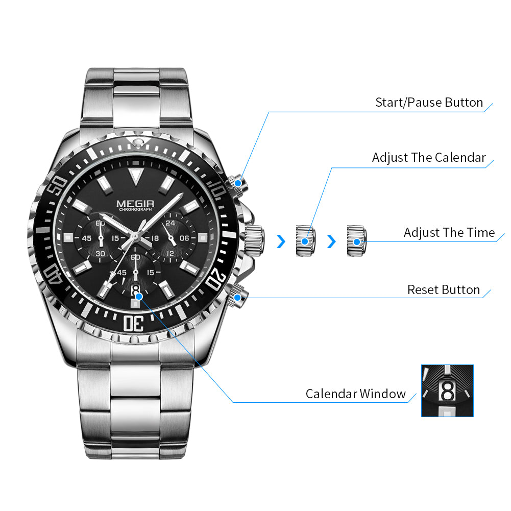 Luxury Men Business Quartz Watch Stainless Steel Bracelet Chronograph Male Military Wristwatch Clock Relogio Masculino 2064