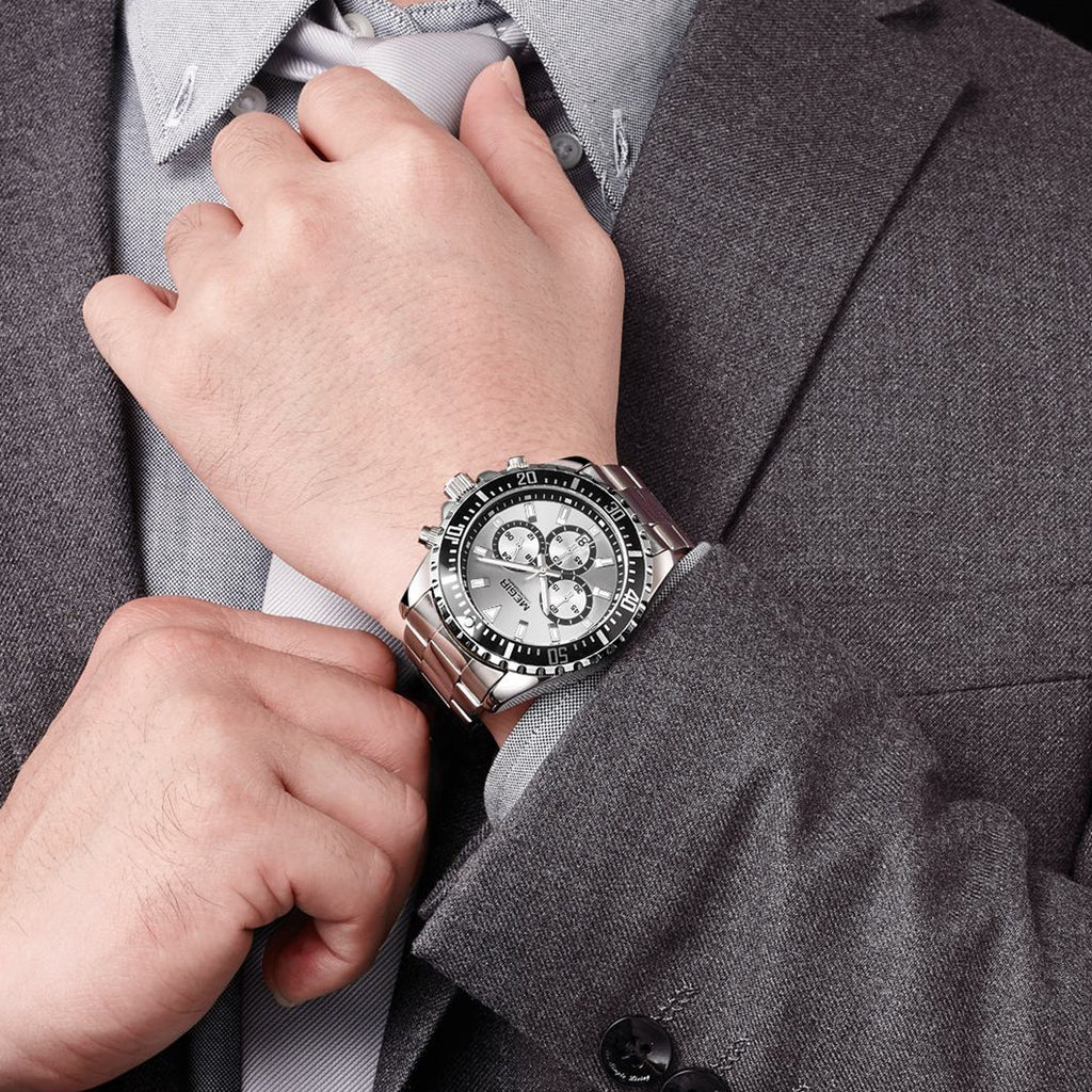 Luxury Men Business Quartz Watch Stainless Steel Bracelet Chronograph Male Military Wristwatch Clock Relogio Masculino 2064