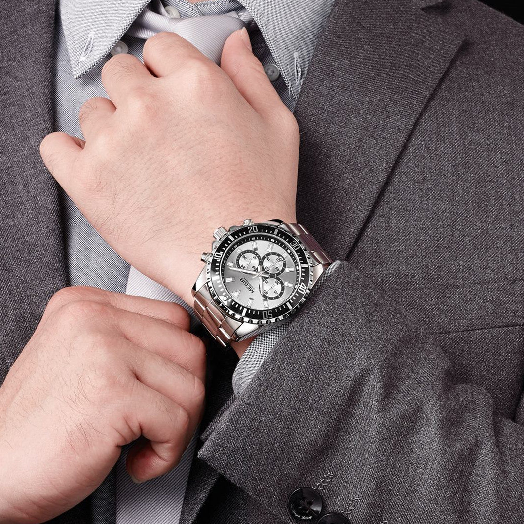 Luxury Men Business Quartz Watch Stainless Steel Bracelet Chronograph Male Military Wristwatch Clock Relogio Masculino 2064