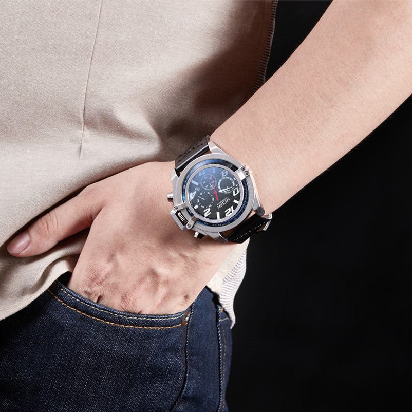 Men Watches Leather Strap Sport Watch Chronograph Waterproof Quartz Wristwatch Clock Relogio Masculino 2052