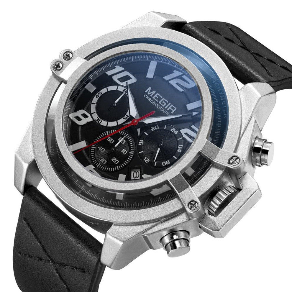 Men Watches Leather Strap Sport Watch Chronograph Waterproof Quartz Wristwatch Clock Relogio Masculino 2052