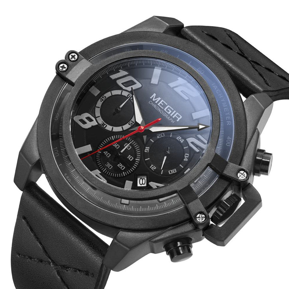 Men Watches Leather Strap Sport Watch Chronograph Waterproof Quartz Wristwatch Clock Relogio Masculino 2052