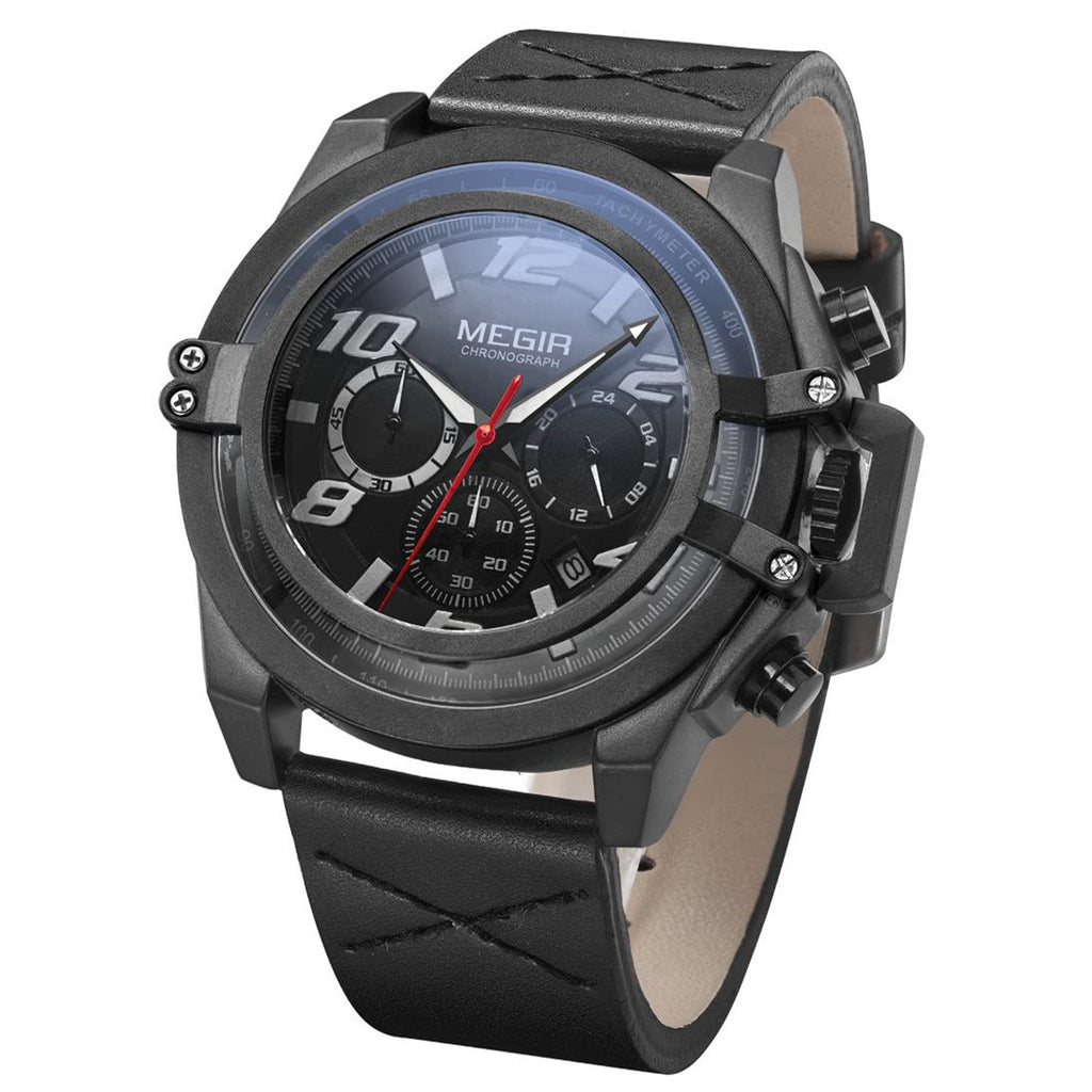 Men Watches Leather Strap Sport Watch Chronograph Waterproof Quartz Wristwatch Clock Relogio Masculino 2052
