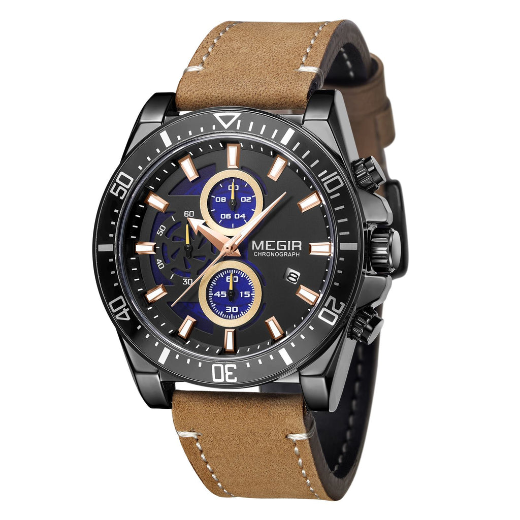 Fashion Watches for Men Leather Strap Sport Military Wristwatch Man Quartz Watch Waterproof Chronograph with Calendar 2132
