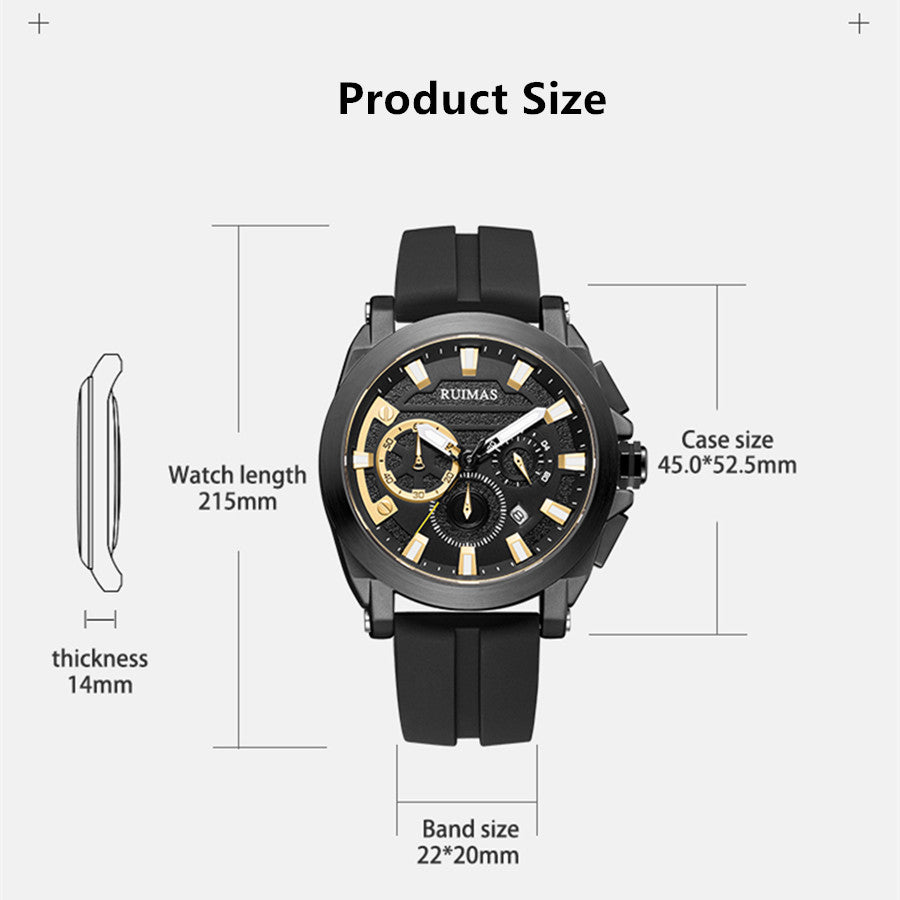RUIMAS Relogio Masculino Luxury Silicone Band Large Dial Mens Sports Watch Waterproof Luminous Date WristWatch Quartz Clock 580