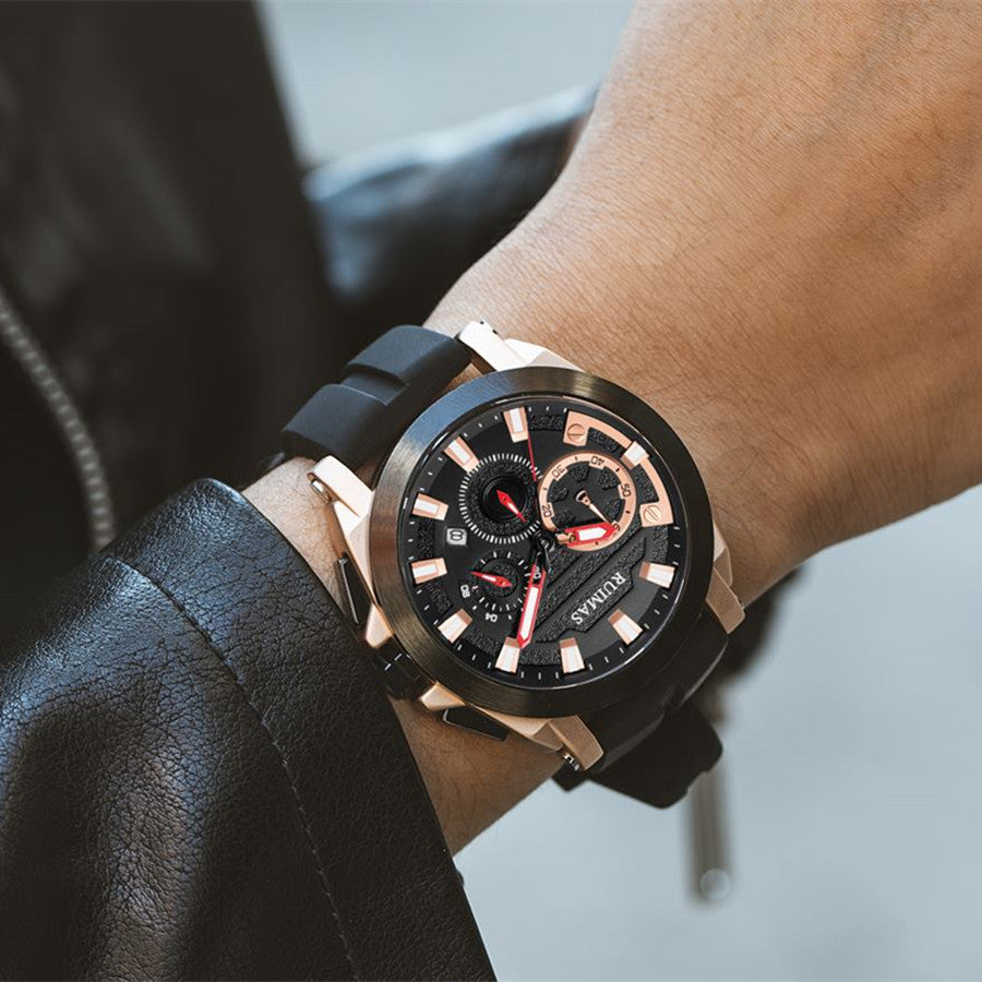 RUIMAS Relogio Masculino Luxury Silicone Band Large Dial Mens Sports Watch Waterproof Luminous Date WristWatch Quartz Clock 580