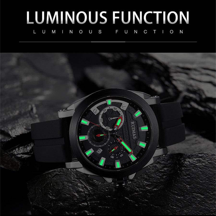 RUIMAS Relogio Masculino Luxury Silicone Band Large Dial Mens Sports Watch Waterproof Luminous Date WristWatch Quartz Clock 580