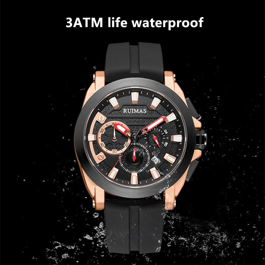 RUIMAS Relogio Masculino Luxury Silicone Band Large Dial Mens Sports Watch Waterproof Luminous Date WristWatch Quartz Clock 580