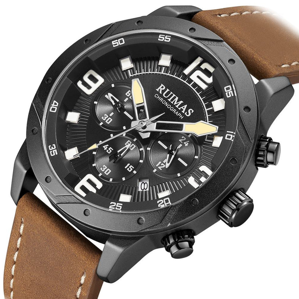 Men Quartz Watch Leather Sport Military Wristwatch Waterproof Clock with Auto Date 595