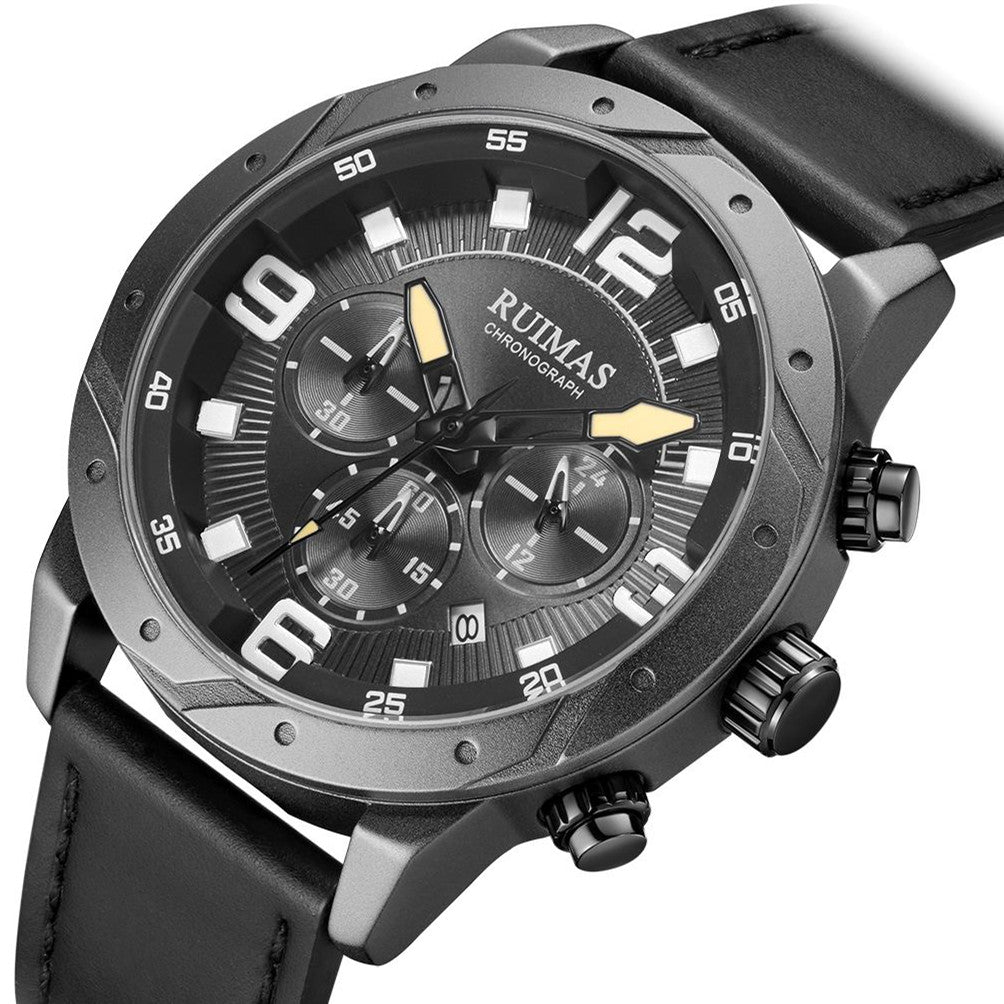 Men Quartz Watch Leather Sport Military Wristwatch Waterproof Clock with Auto Date 595