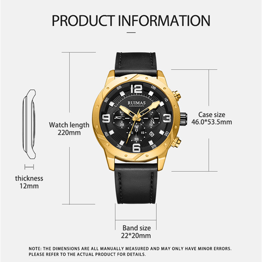 Men Quartz Watch Leather Sport Military Wristwatch Waterproof Clock with Auto Date 595