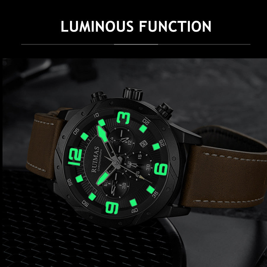 Men Quartz Watch Leather Sport Military Wristwatch Waterproof Clock with Auto Date 595