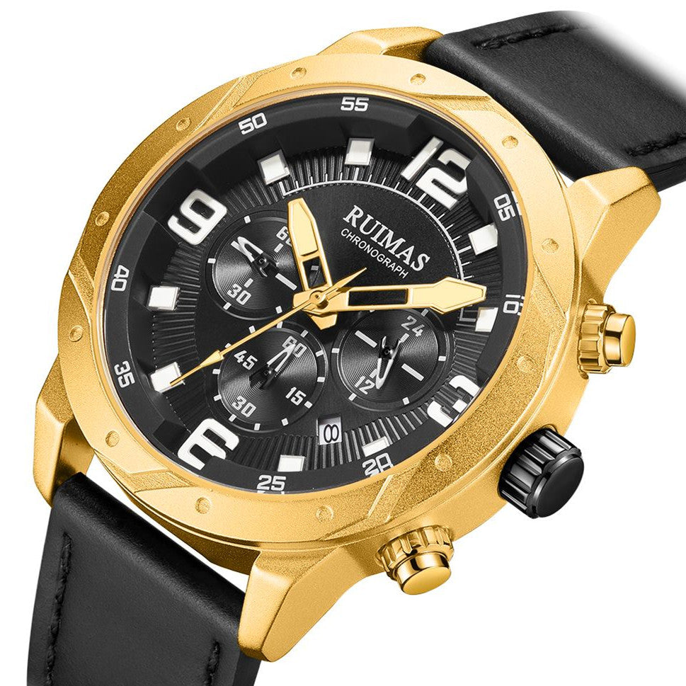 Men Quartz Watch Leather Sport Military Wristwatch Waterproof Clock with Auto Date 595