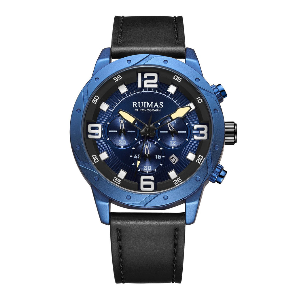 Men Quartz Watch Leather Sport Military Wristwatch Waterproof Clock with Auto Date 595