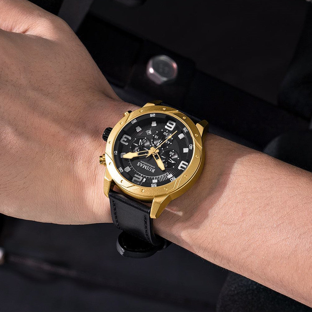 Men Quartz Watch Leather Sport Military Wristwatch Waterproof Clock with Auto Date 595