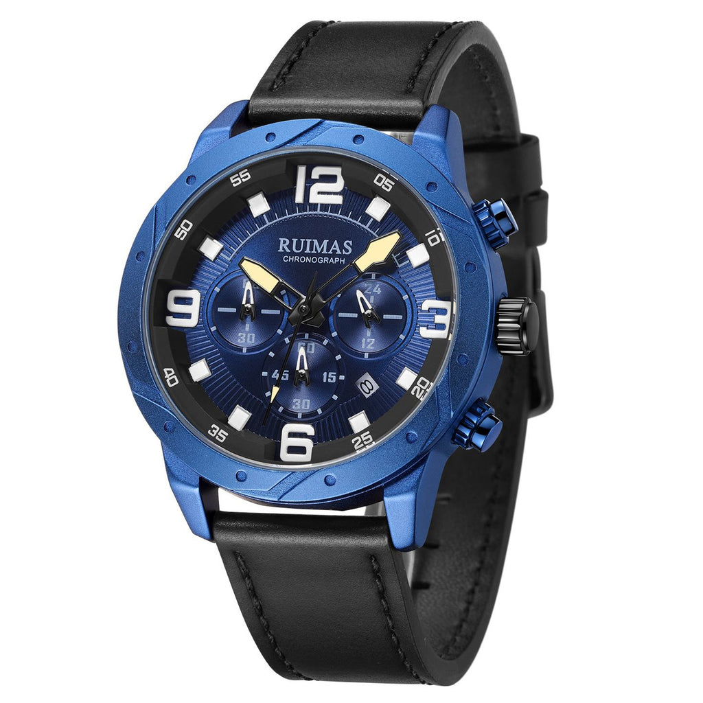 Men Quartz Watch Leather Sport Military Wristwatch Waterproof Clock with Auto Date 595