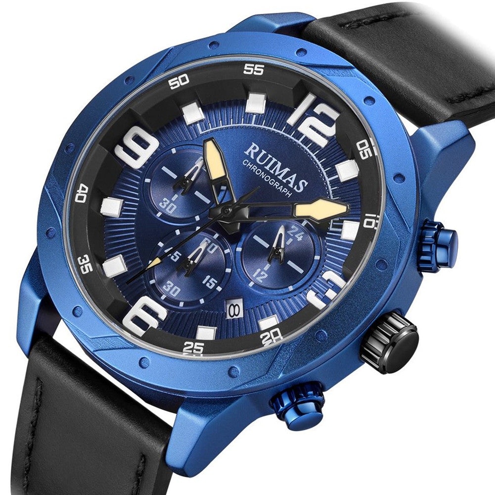 Men Quartz Watch Leather Sport Military Wristwatch Waterproof Clock with Auto Date 595