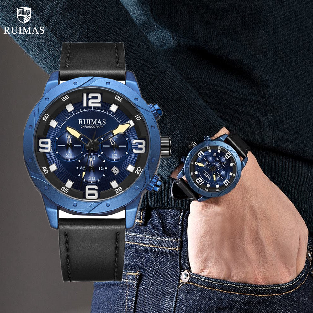 Men Quartz Watch Leather Sport Military Wristwatch Waterproof Clock with Auto Date 595