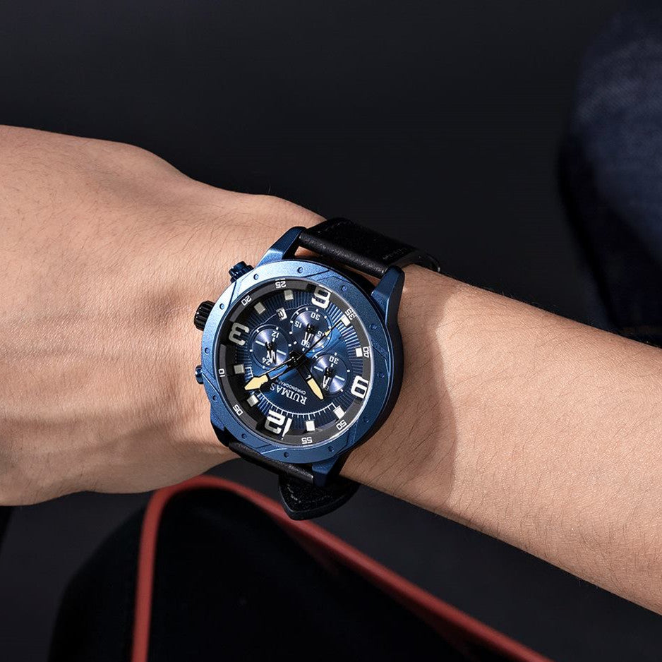 Men Quartz Watch Leather Sport Military Wristwatch Waterproof Clock with Auto Date 595