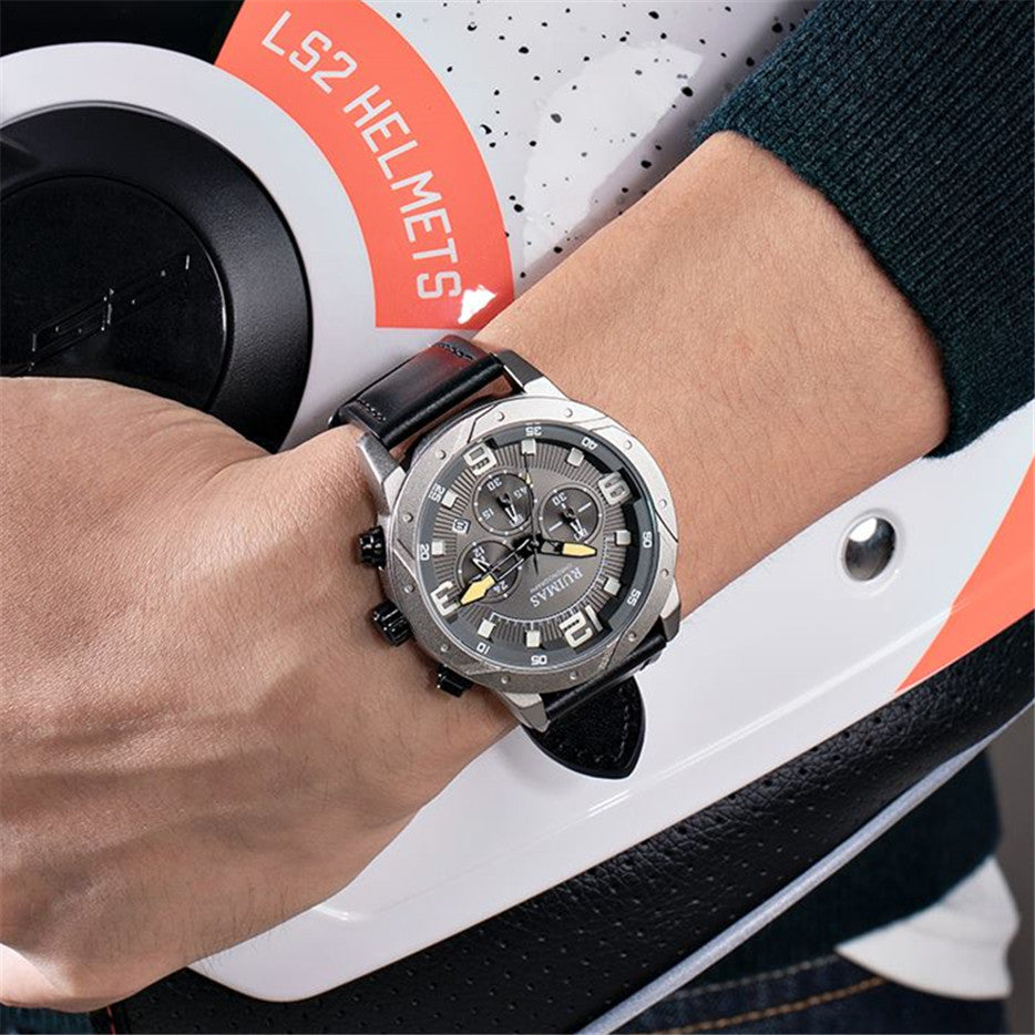 Men Quartz Watch Leather Sport Military Wristwatch Waterproof Clock with Auto Date 595