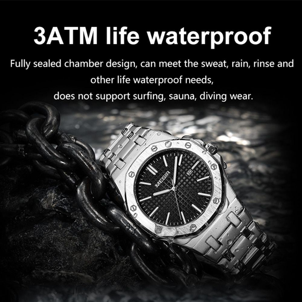 Stainless Steel Bracelet Watch for Men Luxury Business Casual Watches Waterproof Calendar Quartz Wristwatch Men Gift Clock 1085