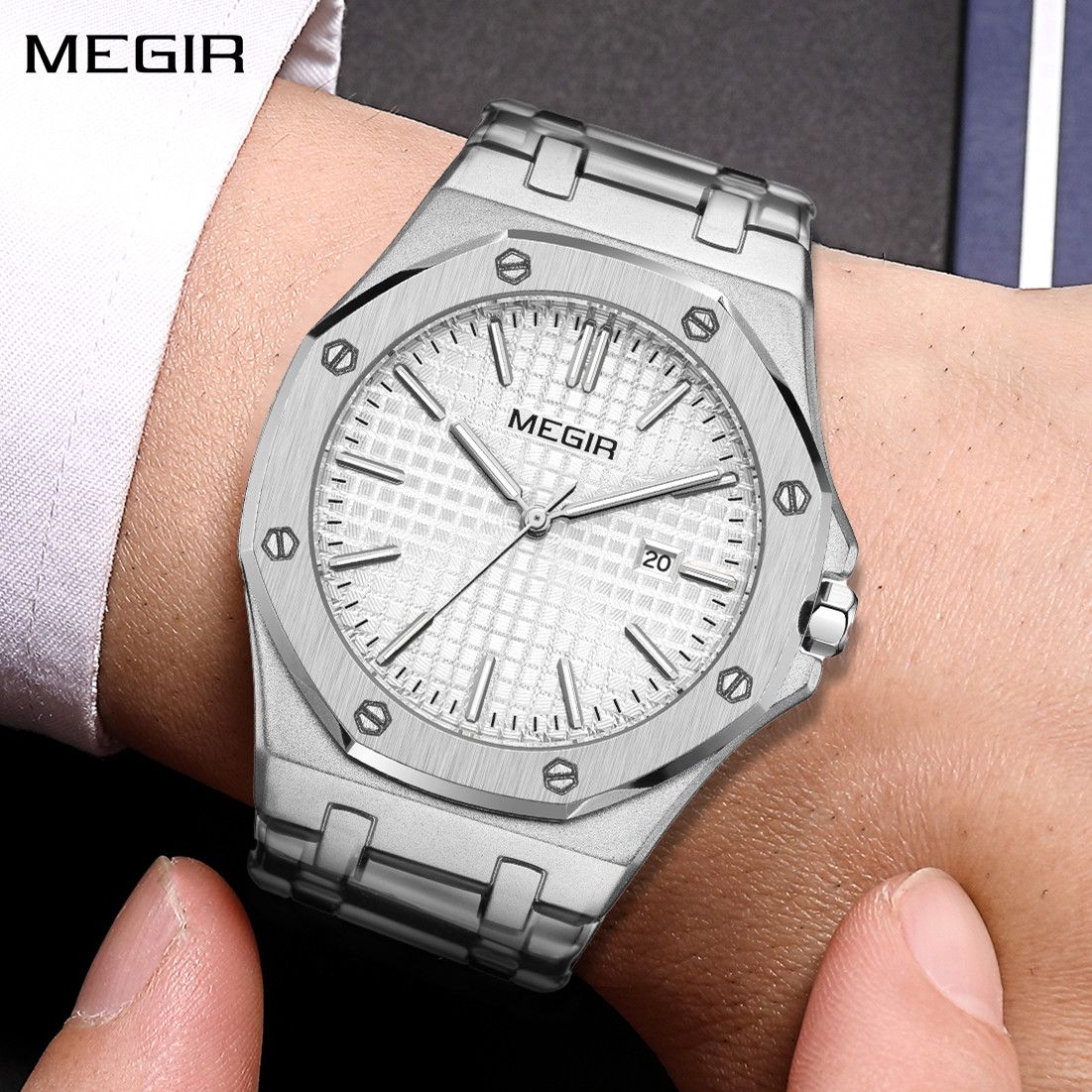 Stainless Steel Bracelet Watch for Men Luxury Business Casual Watches Waterproof Calendar Quartz Wristwatch Men Gift Clock 1085