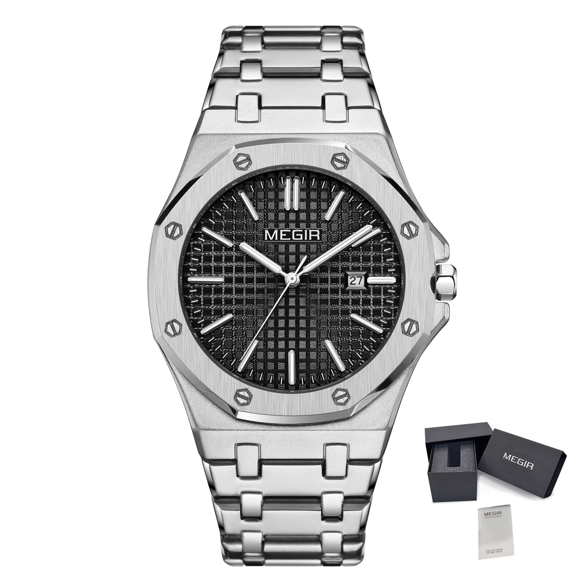 Stainless Steel Bracelet Watch for Men Luxury Business Casual Watches Waterproof Calendar Quartz Wristwatch Men Gift Clock 1085