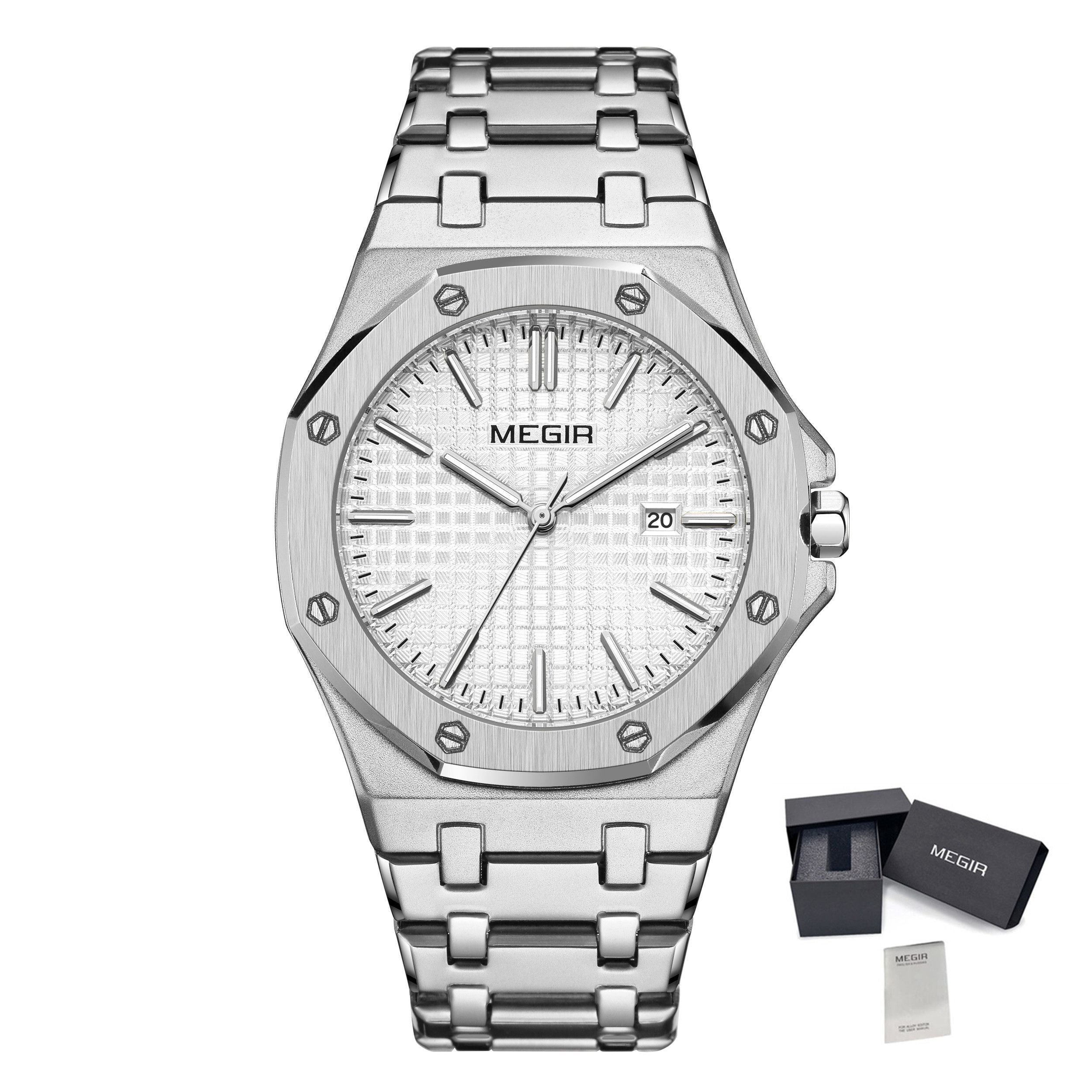 Stainless Steel Bracelet Watch for Men Luxury Business Casual Watches Waterproof Calendar Quartz Wristwatch Men Gift Clock 1085