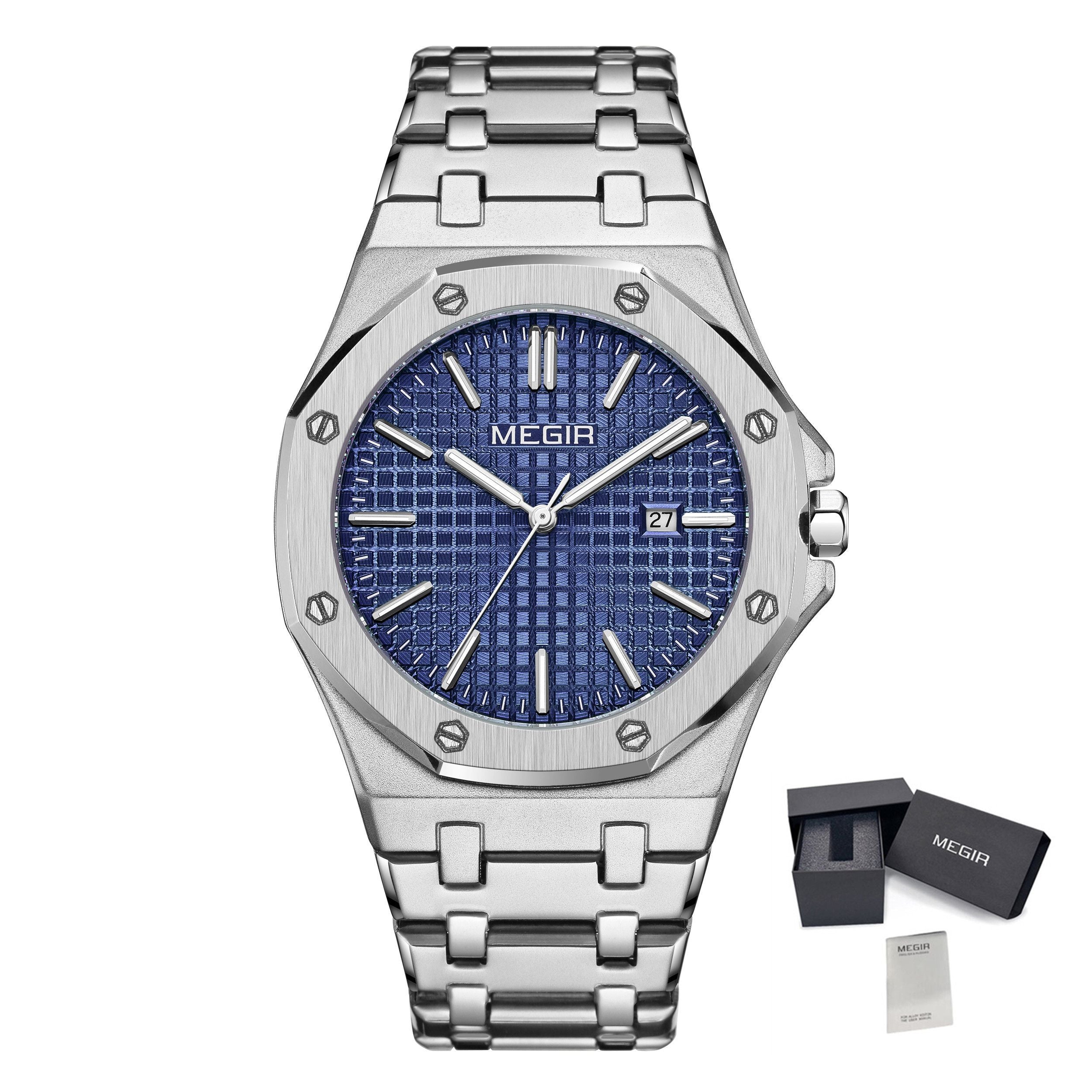 Stainless Steel Bracelet Watch for Men Luxury Business Casual Watches Waterproof Calendar Quartz Wristwatch Men Gift Clock 1085