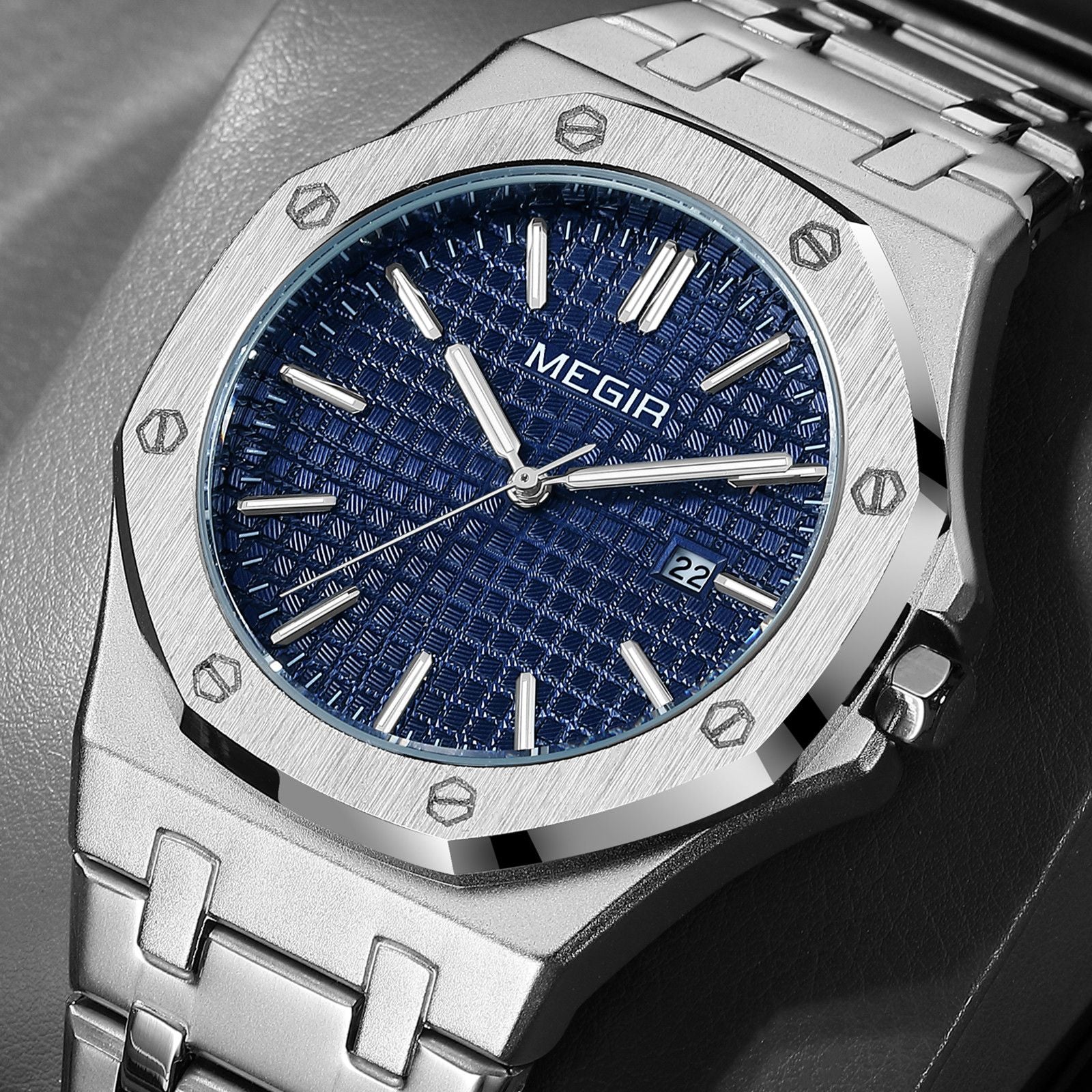Stainless Steel Bracelet Watch for Men Luxury Business Casual Watches Waterproof Calendar Quartz Wristwatch Men Gift Clock 1085