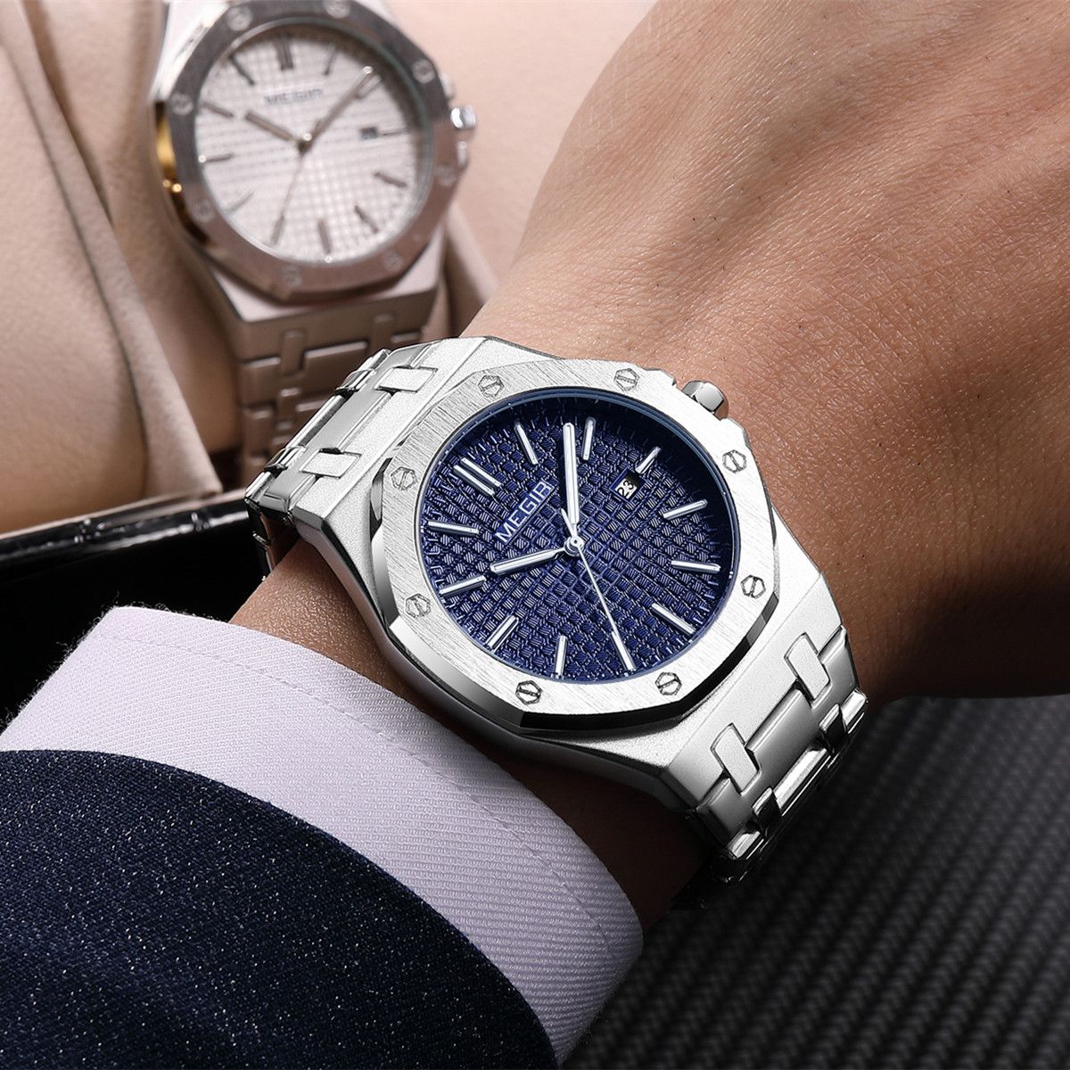Stainless Steel Bracelet Watch for Men Luxury Business Casual Watches Waterproof Calendar Quartz Wristwatch Men Gift Clock 1085