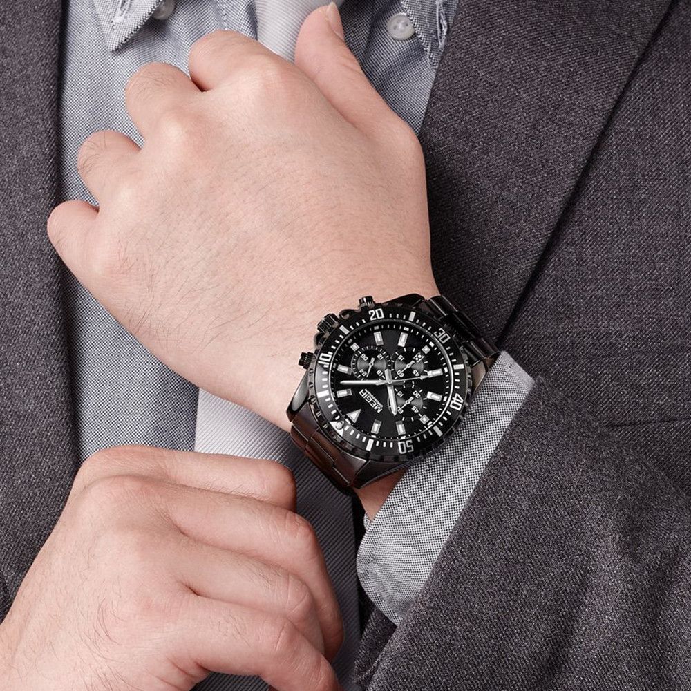 Luxury Men Business Quartz Watch Stainless Steel Bracelet Chronograph Male Military Wristwatch Clock Relogio Masculino 2064