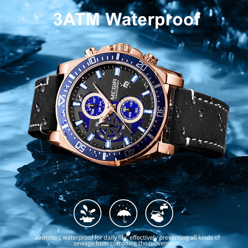 Fashion Watches for Men Leather Strap Sport Military Wristwatch Man Quartz Watch Waterproof Chronograph with Calendar 2132
